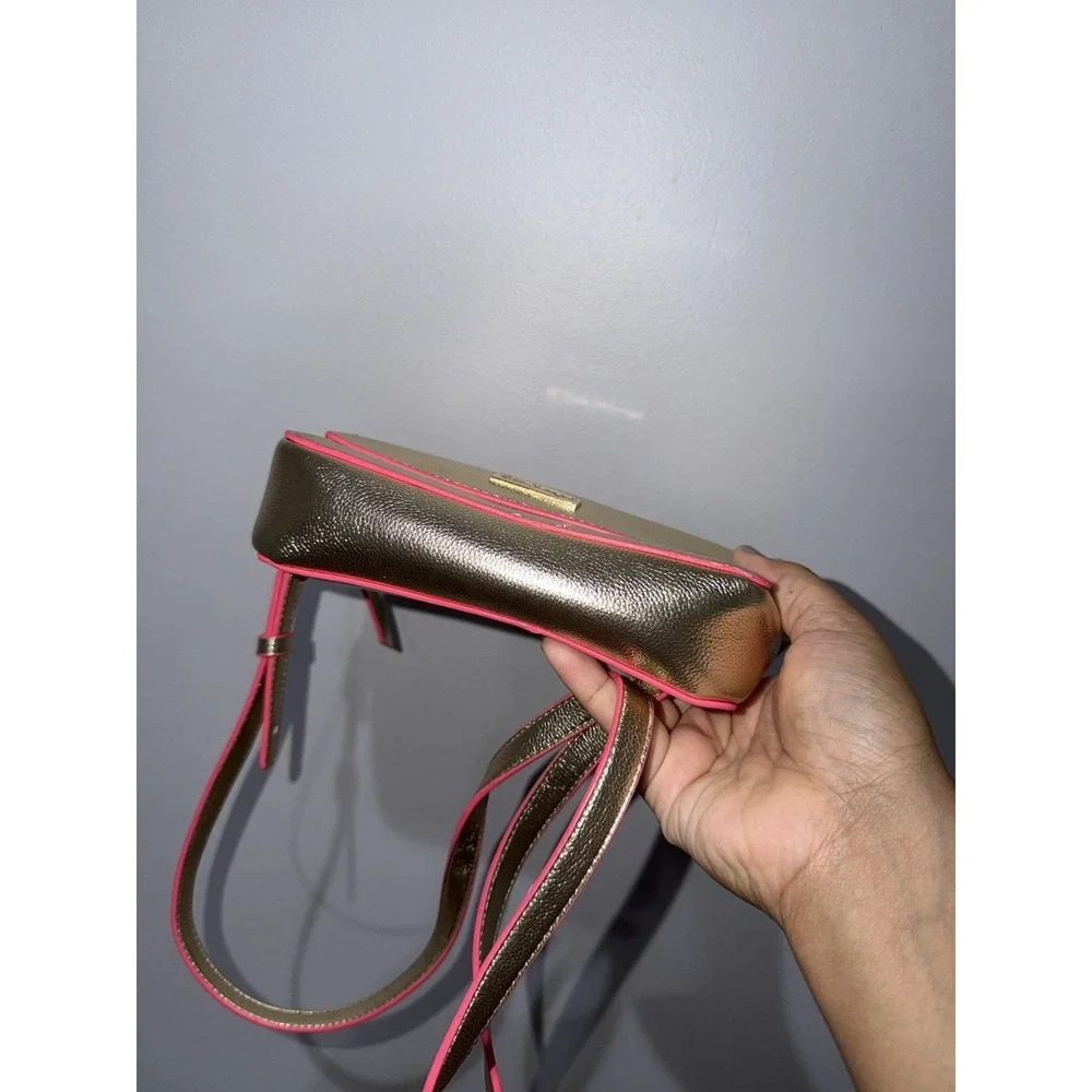 Lilly Pulitzer Metallic Gold Crossbody Bag With Pink Trim Lilia's NWOT T